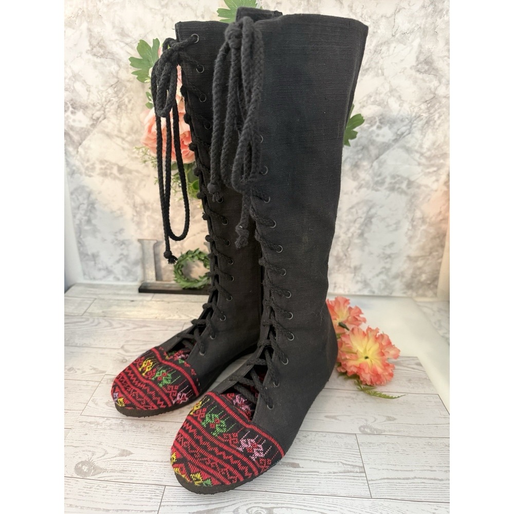 Festival Fabric Lace up Boots by Siamese Dream Handmade Thailand Size 7.5 NWOT - Picture 12 of 16
